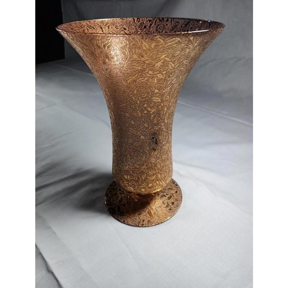 Vintage MCM Glastonbury Lotus “Daisy Fields” Pattern 22k Gold, Rose Etched Vase